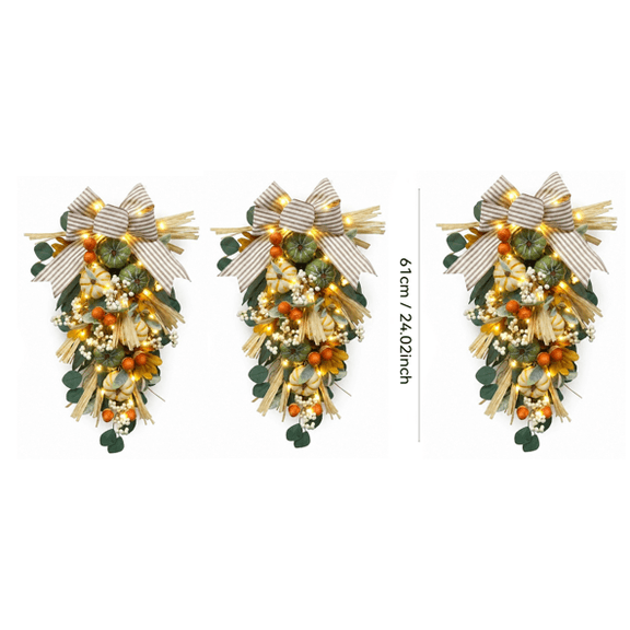 3PCS Fall Harvest Swag Artificial Wall Swags with Pumpkin Pine Cone Maple Leaves Autumn Fall Thanksgiving Swag Artificial Teardrop Artificial Berry Swag for Thanksgiving Halloween Home Decor