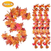 simeccom 3PCS Fall Maple Leaves Garland, Party 5.6Ft Artificial Maple Leaf Autumn Garland Hanging Vines Table Front Door Thanksgiving Decorations