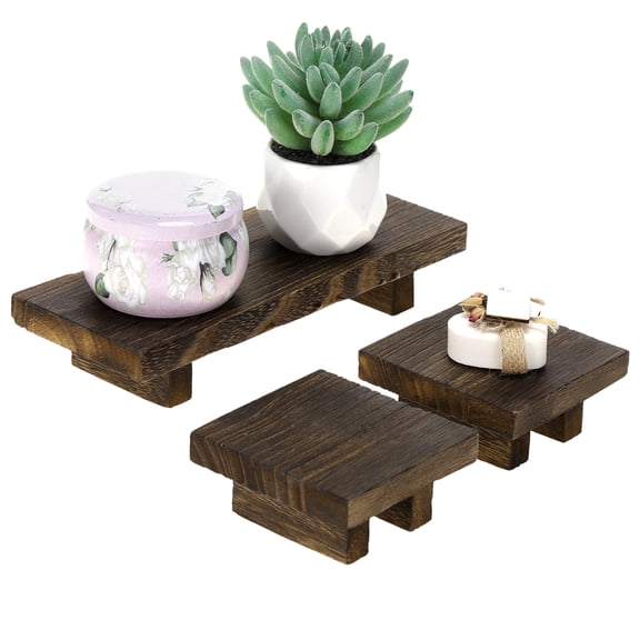 3PCS Farmhouse Style Display Riser, Hardwood Serving Tray Stand, Farmhouse Wood Display Riser, Versatile Pedestal for Kitchen Countertop, Bathroom, Plants, Jewelry, Candle Holders