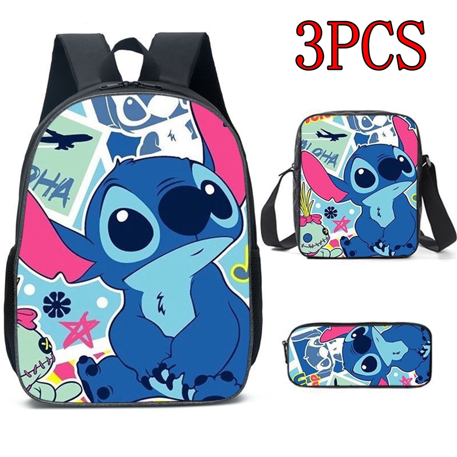 Conjunto de mochila Stitch - 3pcs Multi-pocket casual Travel School Bag  para adolescentes - mochilas de alta calidad, ideal para mujeres y hombres