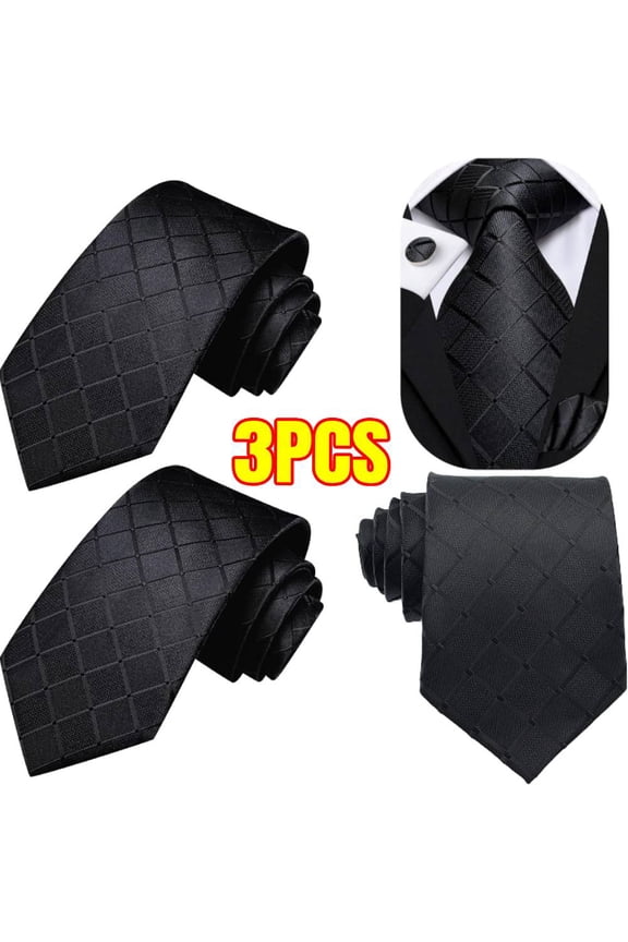 3PCS Fashion Solid Plaid Ties, Classic Men's Plaids Checks Silk Tie Necktie, Necktie for Wedding
