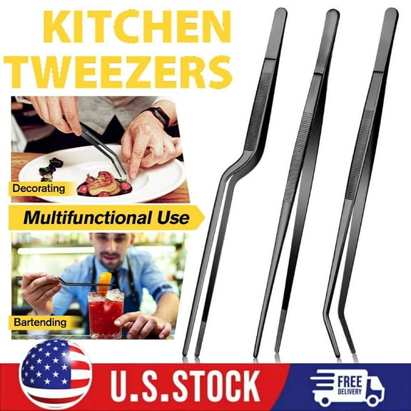 3PCS Fine Cooking Tweezers Set, 12 inch Professional Stainless Steel Food Tongs