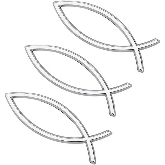 3PCS Fish Shape Car Sticker Silver ABS Plastic Jesus Fish Decal Sticker 5.5x1.8x0.23inch Plastic 3D Fish Car Decal Emblem for Car Motorcycle Trucks Walls Windows