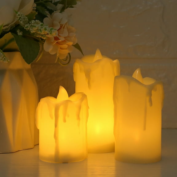 3PCS Flameless Candles Timer Flickering Tealight Real Wax Simulate Dripping led Candles Realistic Faux Wax Drips Battery Operated Safe for Indoor Outdoor Decor