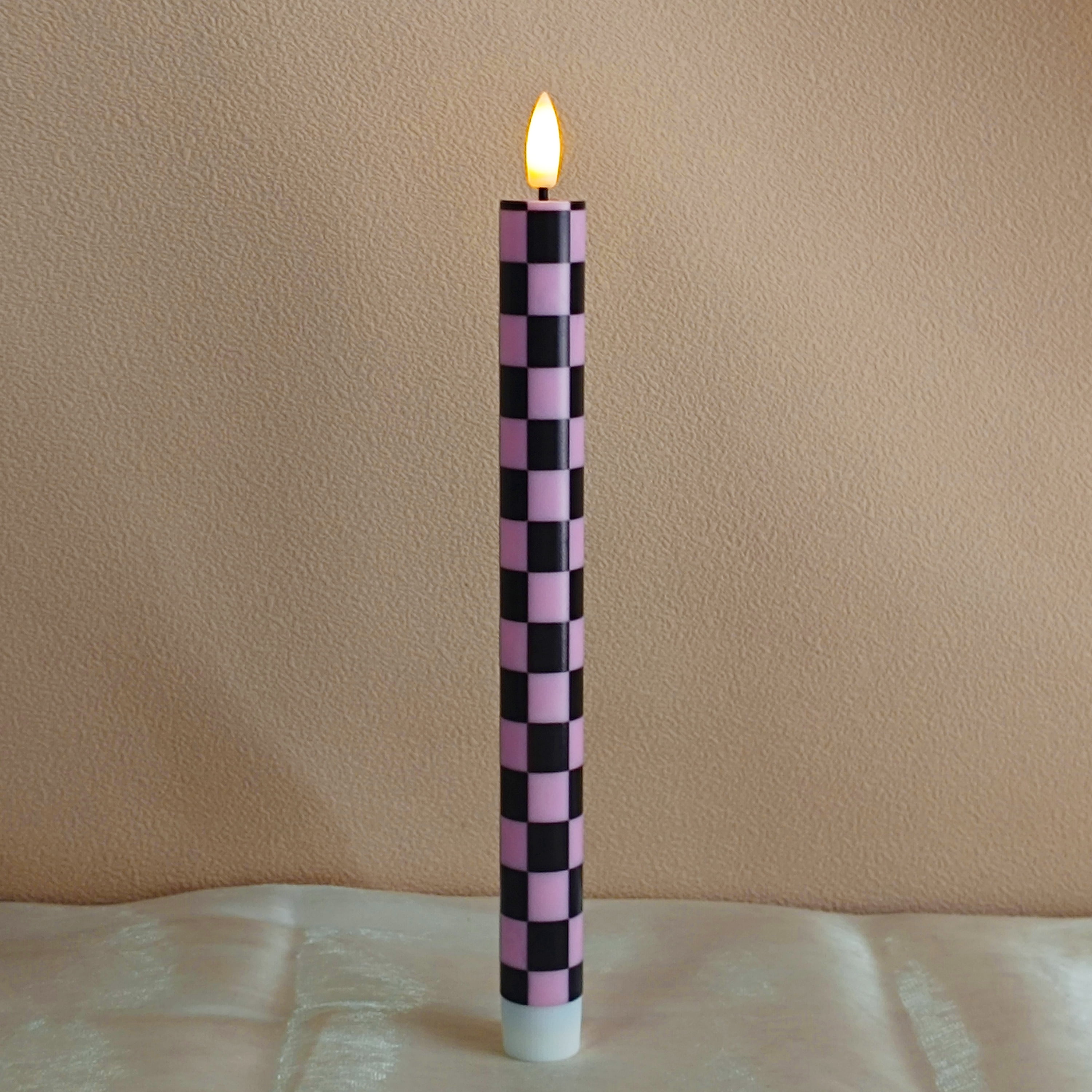 3PCS Flameless Taper Candles with Printed Pattern of Squared,10 Inch LED Candlesticks 3D Flickering Flame Candle Lights with Remote for Halloween Centerpieces Dinner Table Home Party Decor