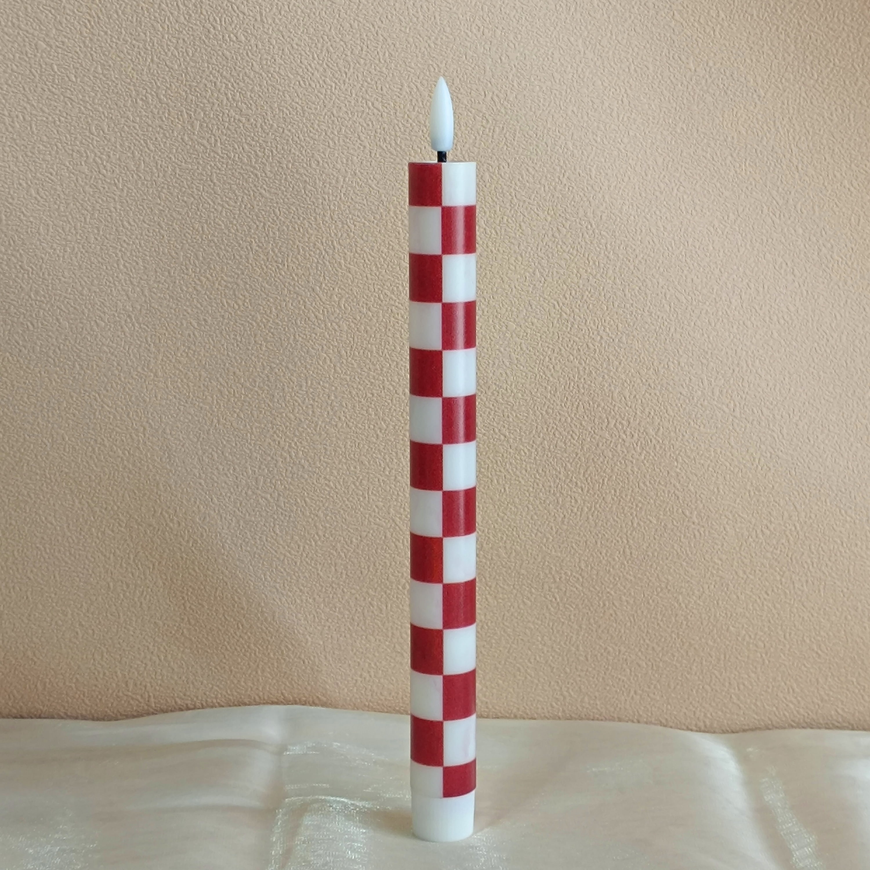 3PCS Flameless Taper Candles with Printed Pattern of Squared,10 Inch LED Candlesticks 3D Flickering Flame Candle Lights with Remote for Halloween Centerpieces Dinner Table Home Party Decor