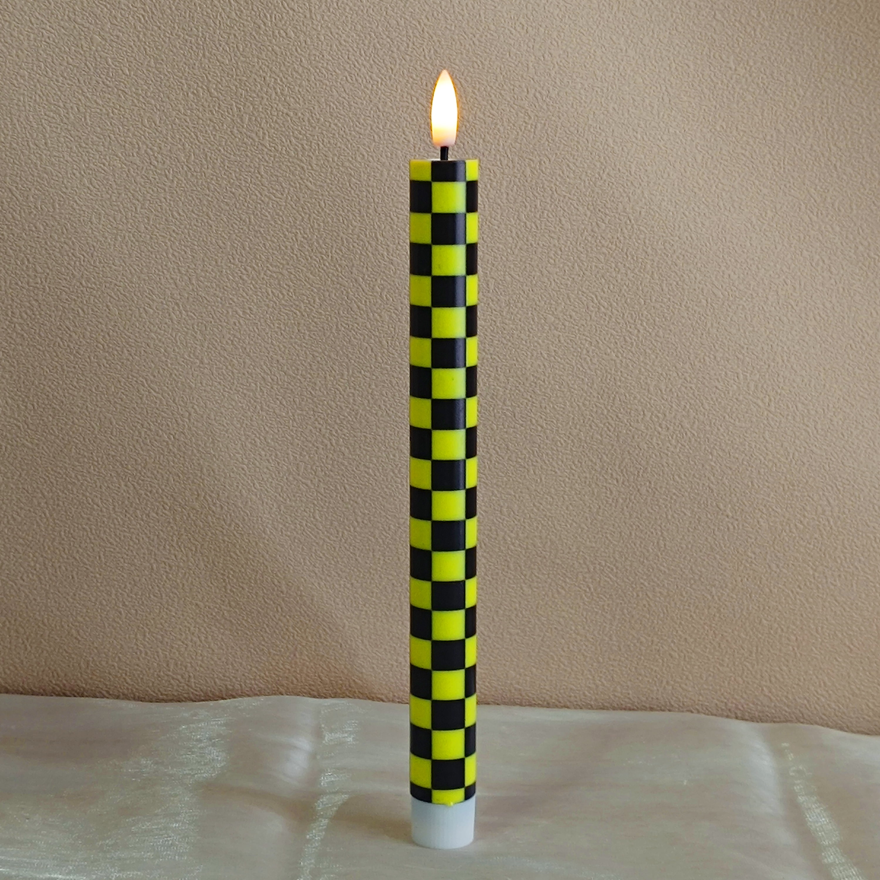 3PCS Flameless Taper Candles with Printed Pattern of Squared,10 Inch LED Candlesticks 3D Flickering Flame Candle Lights with Remote for Halloween Centerpieces Dinner Table Home Party Decor