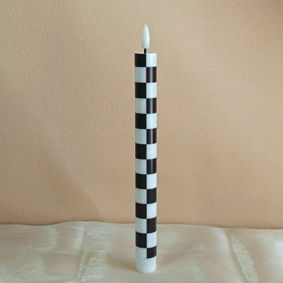 3PCS Flameless Taper Candles with Printed Pattern of Squared,10 Inch LED Candlesticks 3D Flickering Flame Candle Lights with Remote for Halloween Centerpieces Dinner Table Home Party Decor