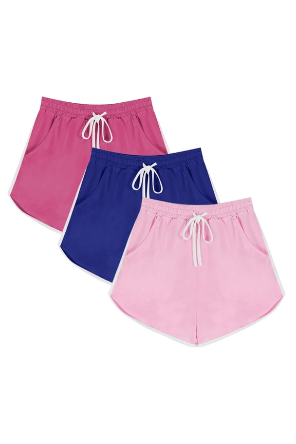 3PCS Flexible Training Shorts Solid Color Shorts For Casual Loose Comfy Elastic Waist Drawstring Yoga Athletic Short Pants Trendy Beach Shorts With Pockets on Clearance,Multicolor XL