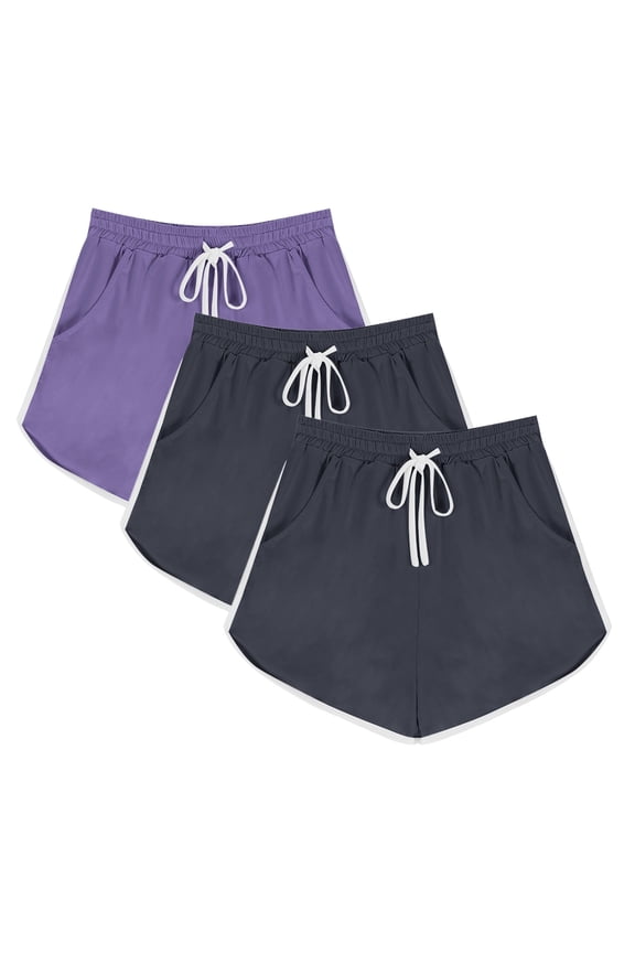 3PCS Flexible Training Shorts Solid Color Shorts For Casual Loose Comfy Elastic Waist Drawstring Yoga Athletic Short Pants Trendy Beach Shorts With Pockets on Clearance,Multicolor M