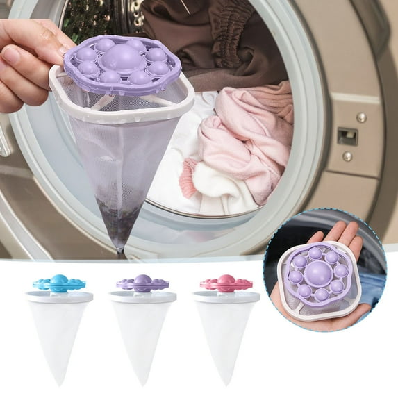 3PCS Floating Hair Filtering Mesh Removal, 2025 New Reusable Lint Traps for Washing Machine Hose, Lint Trap Cleaning Tool, Hair Filter Cleaning Mesh Bag Pet Hair Remover for Laundry (Blue)