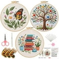 thumbnail image 1 of 3PCS Flowers Embroidery Kits for Beginners Adults, Butterfly Hand Embroidery Starter Kits, Floral Cross Stitch Kits for Beginner Needlepoint DIY Kits for Adult, Embroidery Hoops, Thread, 1 of 9