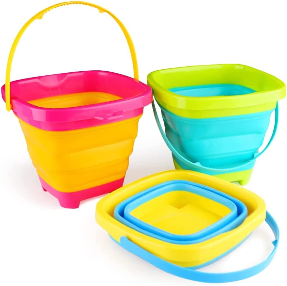 3 otters 3PCS Foldable Bucket, 2L Foldable Pail Bucket Sand Buckets  Silicone Collapsible Bucket, for Kids Beach Play Camping Gear Water and  Food Jug, Easter Buckets for Kids, Toys for The Beach 