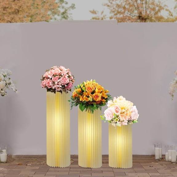 3PCS Foldable Cardboard Centerpiece Round Column Flower Stand Cardboard Flower Stands Wedding Party Decoration for Birthday Party, Commencement Ceremony, Graduation Party