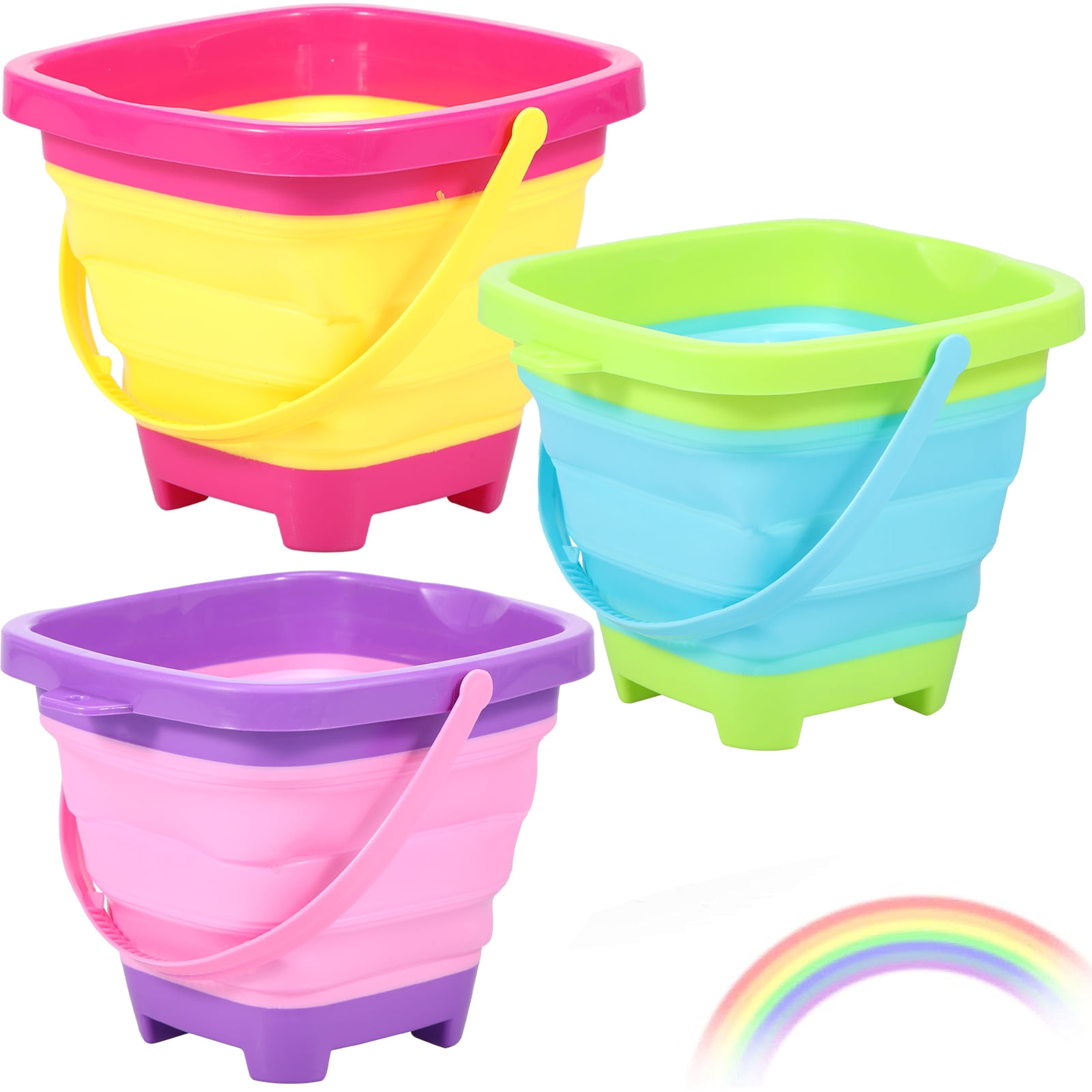3PCS Foldable Pail Bucket, Collapsible Beach Bucket Set, 2L Silicone