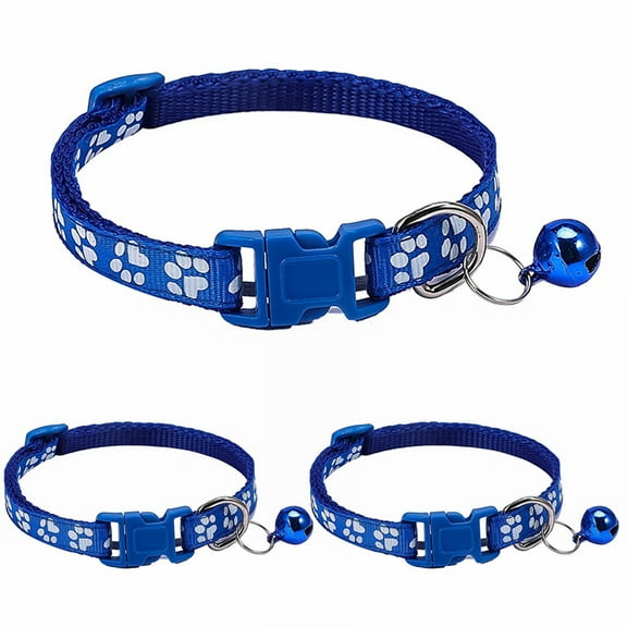 3PCS Footprint & Reflective Cat Collar with Bell , Basic Dog Cat Collar Buckle Adjustable Polyester Cat Dog Collar or Seatbelts
