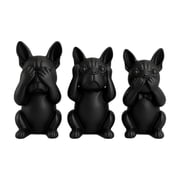 3PCS French Bulldog Figurines, 3D Printed No Evil Frenchie Statues, Black Resin Dog Sculptures for Home, Office and Desk Decor