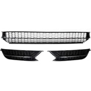 3PCS Front Black Fog Light Cover Bezel and Lower Grille Grill Honeycomb Mesh Cover Compatible with Volkswagen 2012 2013 2014 2015 VW Passat