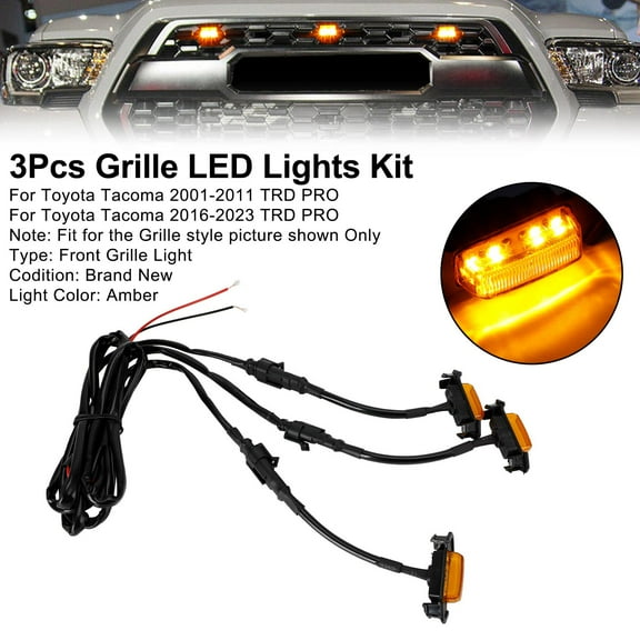 3PCS Front Bumper Hood Grille LED Lights Fit for Toyota Tacoma 01-11 16-23 TRD PRO