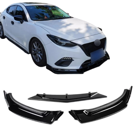 3PCS Front Bumper Lip Spoiler For Mazda 3 2014-2019, Front Splitter Lower Chin Body Kit Trim Protector-Bright black-2014-2019