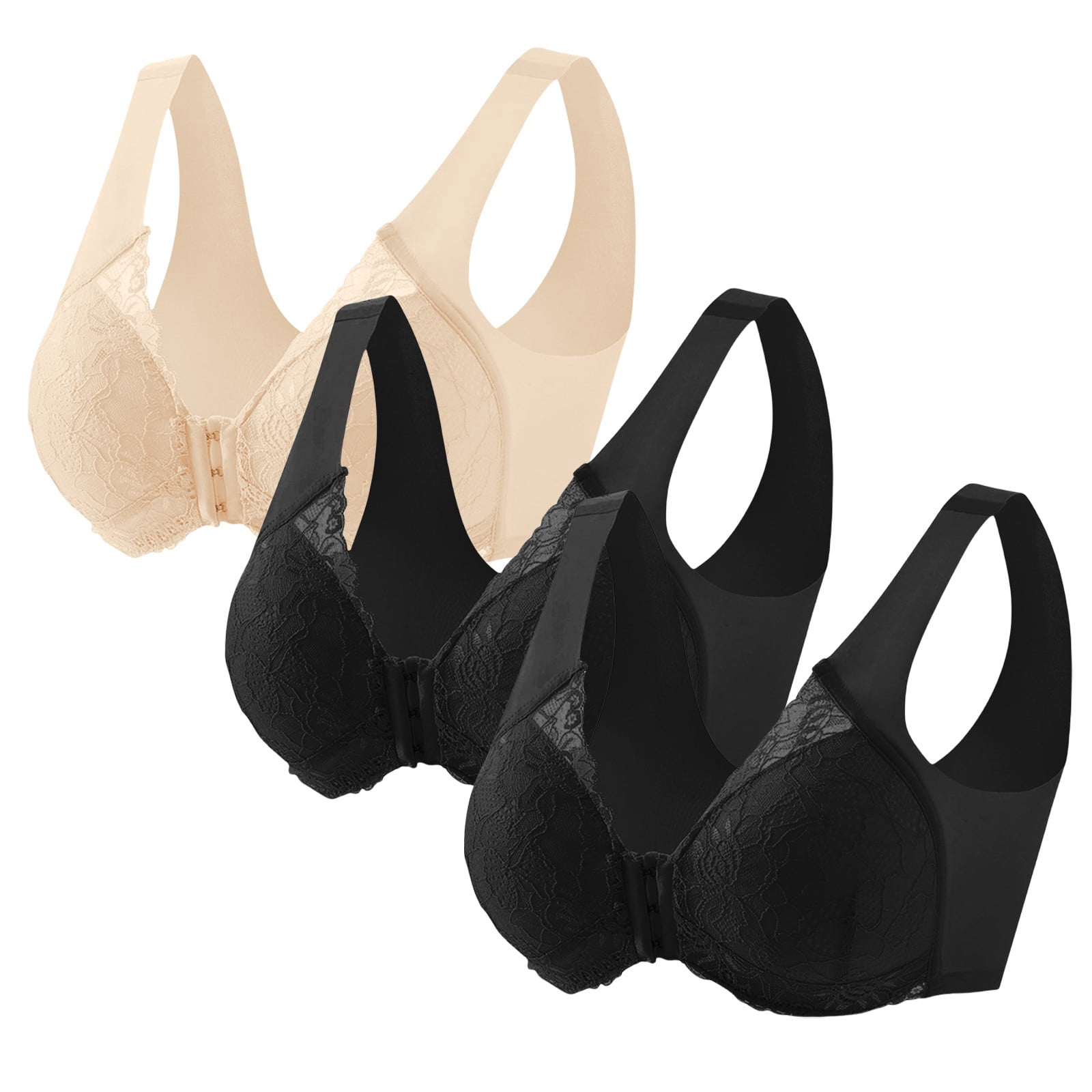 3PCS Front Closure Bras，Wireless Pushup Bra Soft Bras For Women Support ...