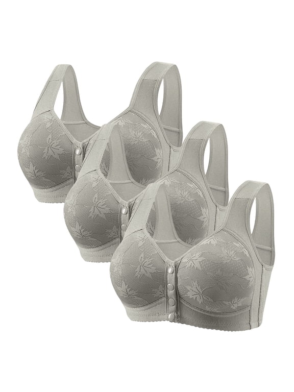 3PCS Front Closure Bras for Older Women No Underwire Full Coverage Push Up Seamless Bra