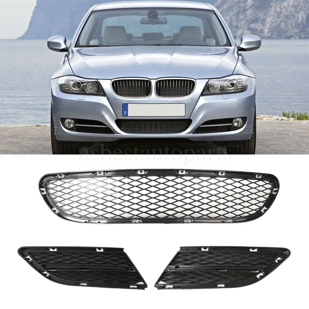 Par De Rejillas Inferiores De Parachoques Delantero Para BMW E90 328i 2009-2012 – Estilo Malla Negra, Fáciles De Instalar