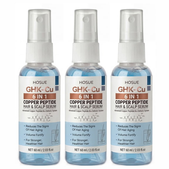 3PCS GHK-Cu 6 IN 1 Copper Peptide Hair & Scalp Serum Advanced Bio-Delivery System with Blue Copper Peptide Volume & Fortify Formula 60ml/2.03 fl.oz