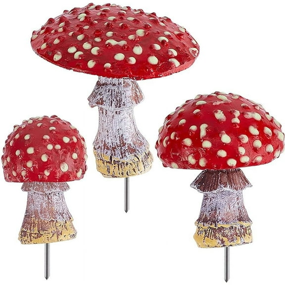 3PCS Garden Red Mushroom Decor Glowing Mushrooms Statue in The Garden at Night Yard Pathway Landscape Lawn Halloween Christmas Decorations Plant Pots Accessories Outdoor