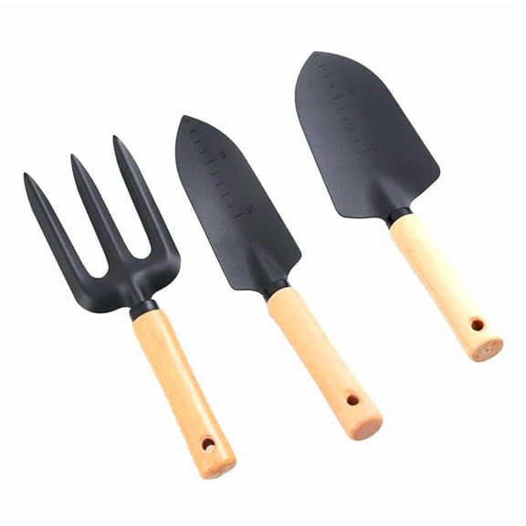 3PCS Garden Trowel Set for Gardening & Camping with Wooden Handle Hand Weeding Essential Tool Beginners
