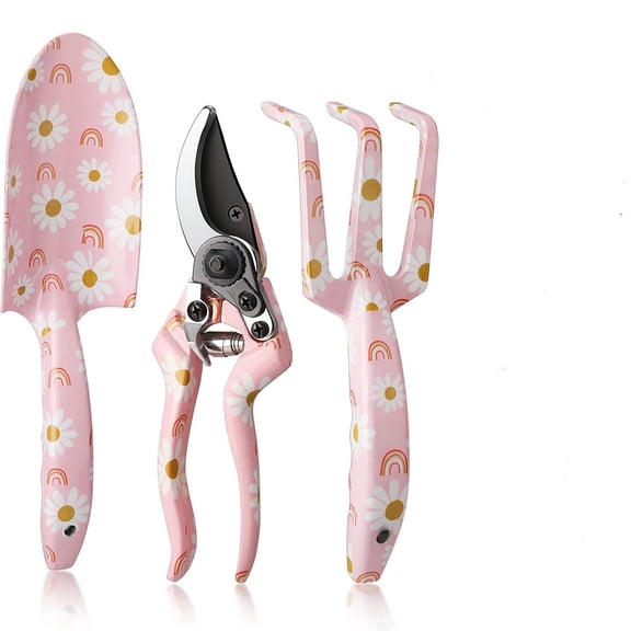 3PCS Gardening Tools, Aluminum Heavy Duty Garden Tool Set with Bag, Ideal Gardening Gifts for Women-Pink