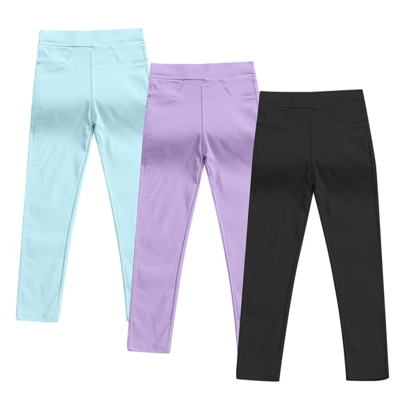 3PCS Girls' Skinny Fitted Pull On Jeggings Toddler Baby Girls Candy Color Solid Color Basic Leggings Casual Kids Tight Pants 7-8 Years