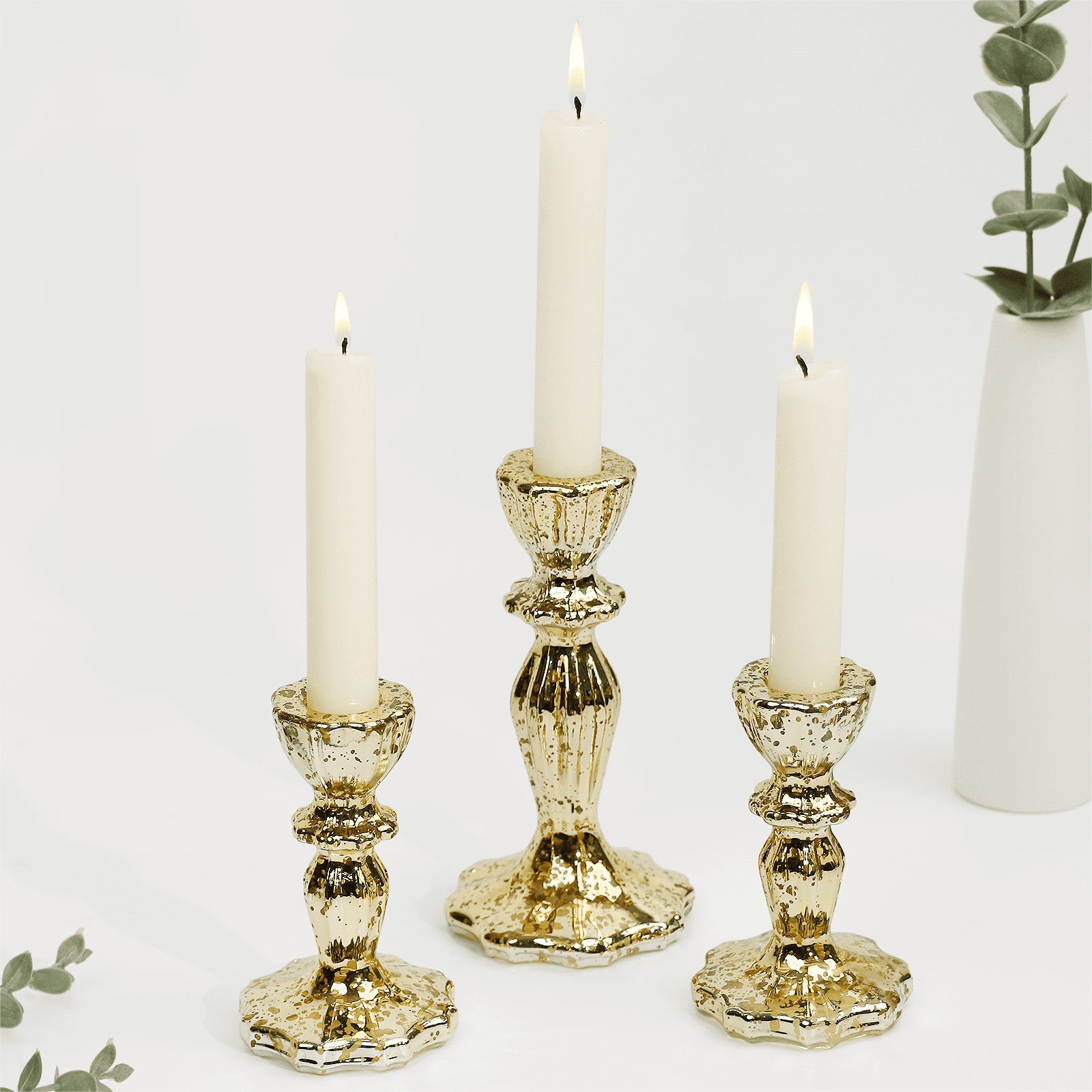 HofferRuffer Glass Candle Holders Set of 3, 1M(3.1''x6.2'')+2S(2.7''x4 ...