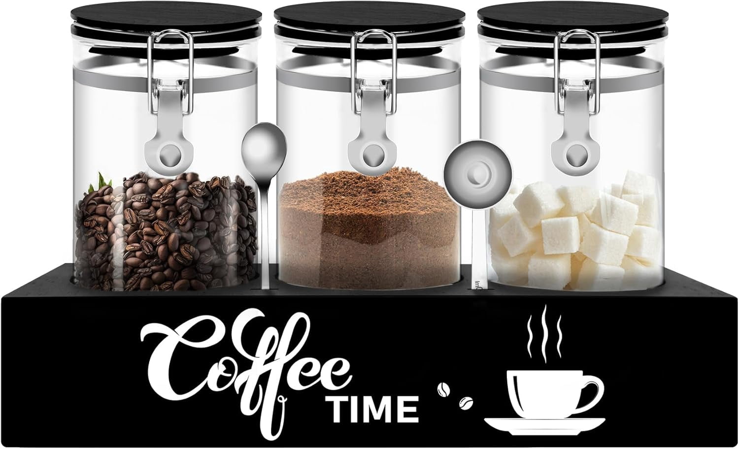 3PCS Glass Coffee Containers with Shelf, 54 oz Coffee Storage Container ...