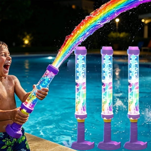 3PCS Glowing Rainbow LED Water Blaster, Pull-Push Firework Water Blaster, Summer Fun that Pops Like Magic, Rainbow Water Blaster for Pool Party Outdoor Summer Water Games