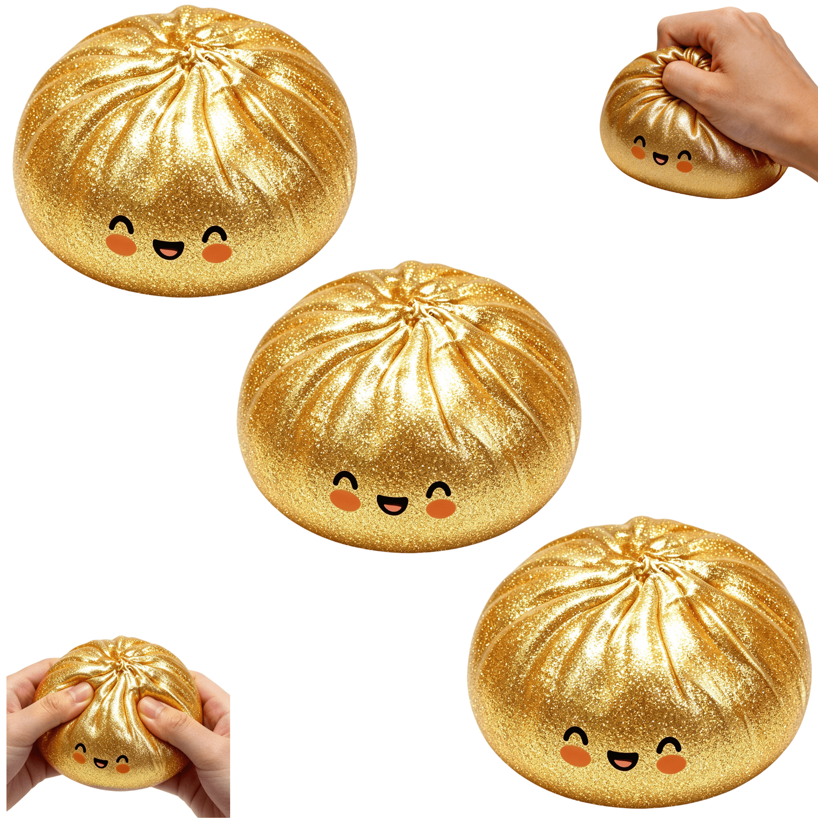 3PCS Gold Stuffed Bun Dumpling Gaint Glitter Dumpling Squishies Fidget For Anxiety Relief Squeeze Stress Balls