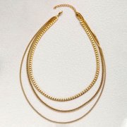 Fdskwky Layered Stackable Herringbone Cuban Paperclip Beaded Chain Set Gold Necklaces, Titanium, 3PC Set