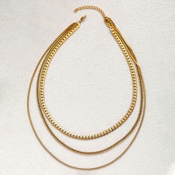 Fdskwky Layered Stackable Herringbone Cuban Paperclip Beaded Chain Set Gold Necklaces, Titanium, 3PC Set