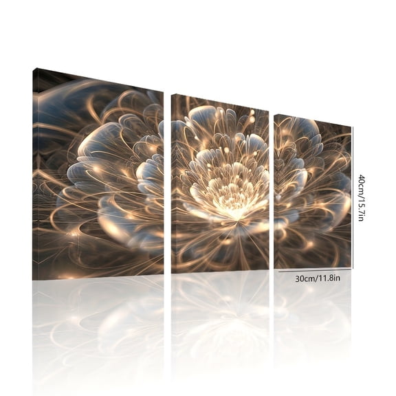 3PCS Golden Lotus Flower Canvas Ink Painting Poster Print, Resin Frame Wrapped Canvas, Suitable for Living Room, Bedroom, Home Each Piece Size is 15.7x 23.6inch