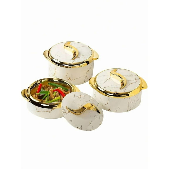 3PCS Golden Touch Stainless Steel Food Warmer Set - Insulated Casserole Dishes with Lids for Hot/Cold Food (Office/Buffets)