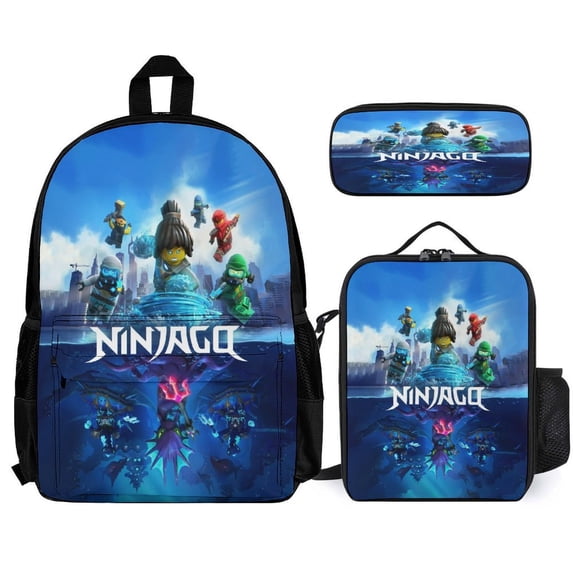 3PCS Green Ninja-g-o Backpack Set with Pocket Laptop Bag with Lunch Box ...
