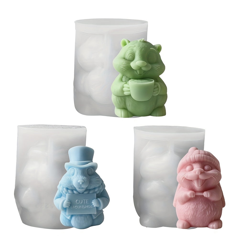 3PCS Groundhog Day 3D Silicone Mold Set, Animal Candle Molds for DIY Epoxy Resin, Soy Wax, Plaster Crafts (Woodland Creatures Series)