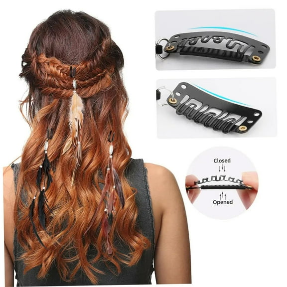 3PCS Hair Feathers Clip In Extensions with Braided Beads for Women's and Summer Styles 3PCS