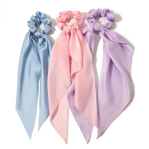 3PCS Hair Scarf Scruncheis for Women Knotted Bow Hair Ties Elastic Bands Satin Hair Ribbon Scrunchy Red Ponytail Holder for Women and Girls (Blue Lilac Pink)