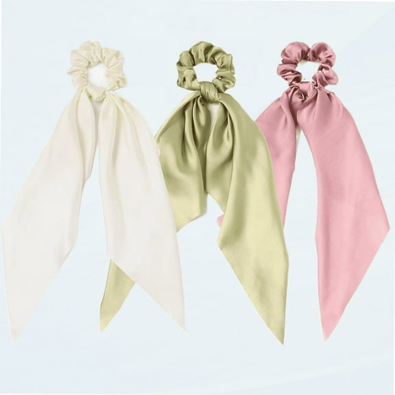 3PCS Hair Scarf Scruncheis for Women Knotted Bow Hair Ties Elastic Bands Satin Hair Ribbon Scrunchy Red Ponytail Holder for Women and Girls (Ivory green bean)