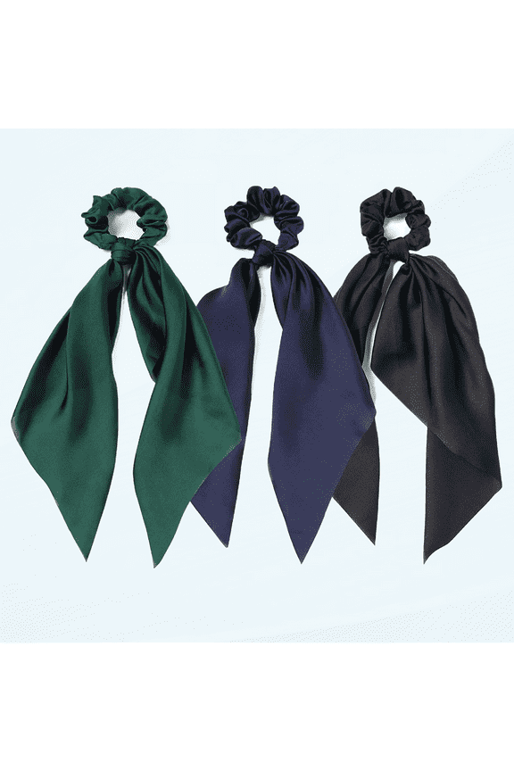 3PCS Hair Scarf Scruncheis for Women Knotted Bow Hair Ties Elastic Bands Satin Hair Ribbon Scrunchy Red Ponytail Holder for Women and Girls (Navy Black Green)