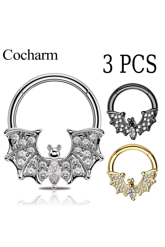 3PCS Halloween Bat Septum Ring 316L Stainless Steel Zircon 16G 8mm Segment Ring 2025 New Gothic Body Piercing Jewelry