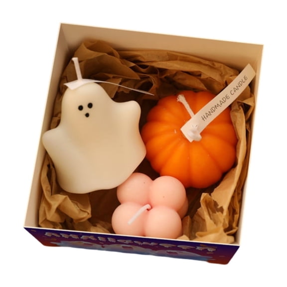 3PCS Halloween Cartoon Pumpkin Ghost Scented Candle Set, Aromatherapy Wax Tin, Spooky Fragrance Light for Home Party Table Centerpiece Decor