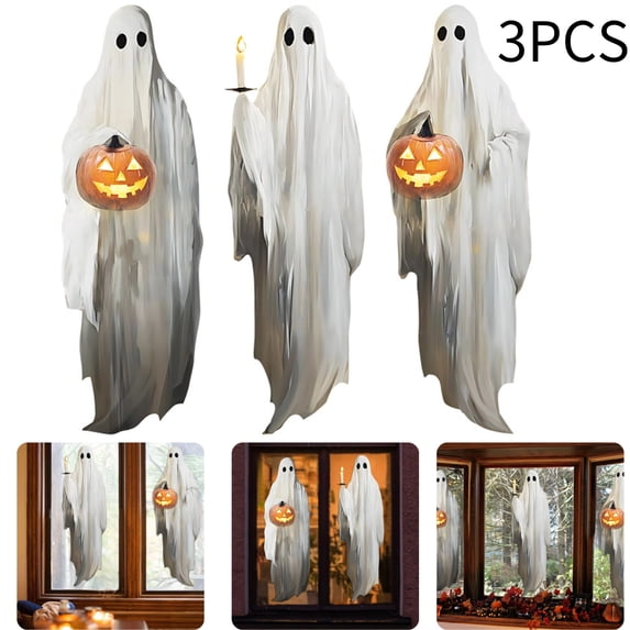 3PCS Halloween Ghost Decal For Mirror Reusable Halloween Window Clings Ghost Decorations Halloween Window Decor For Halloween Themed Party,E