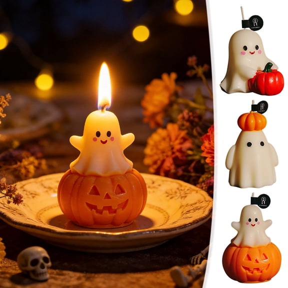 3PCS Halloween Ghost Pumpkin Candle Set Adorable Scented Ghost Pumpkin Candles For Halloween Parties Home Decor Candles Creating A Festive